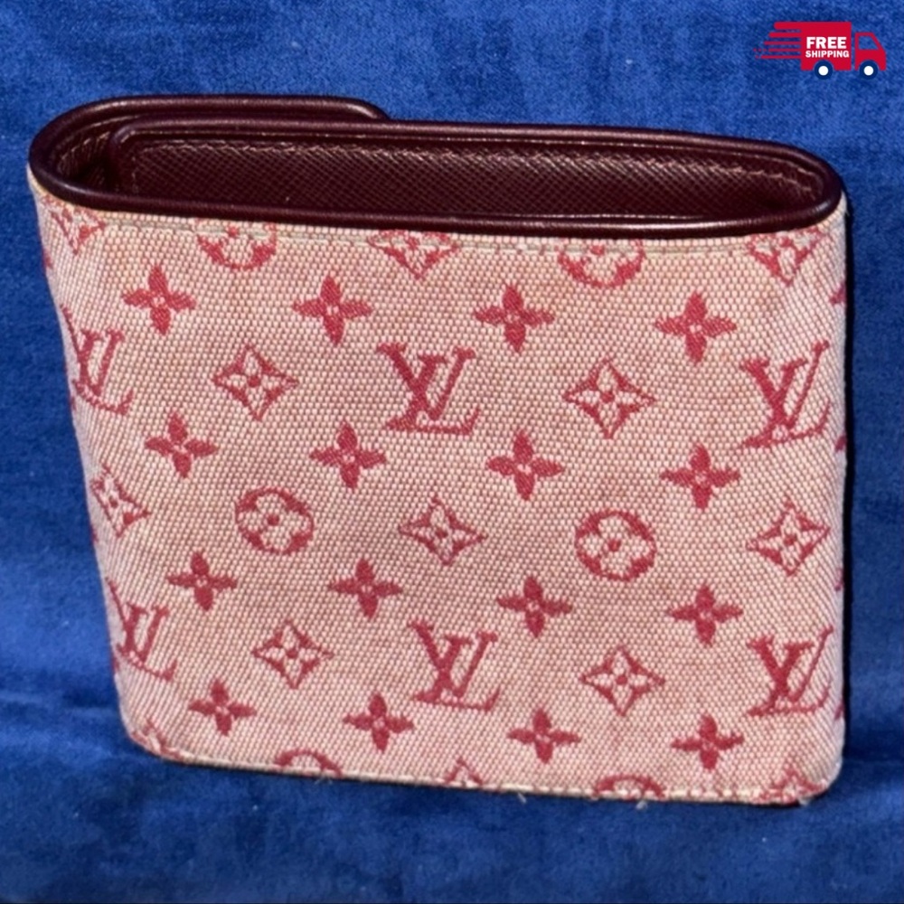 LOUIS VUITTON RED MONOGRAM DOUBLE SNAP TRI FOLD WALLET WITH COIN POUCH